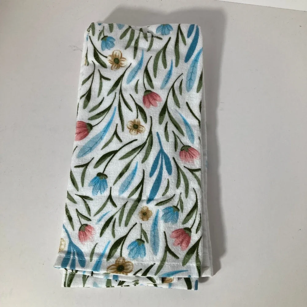 Set of Spring Easter Floral Tea Towels Grace‎ & Peace White 15 x 25
